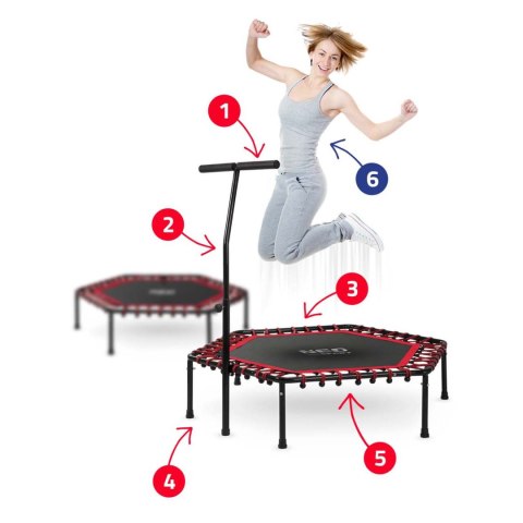 Trampolina fitness z uchwytem 127 cm Neo-Sport - sześciokątna czerwona